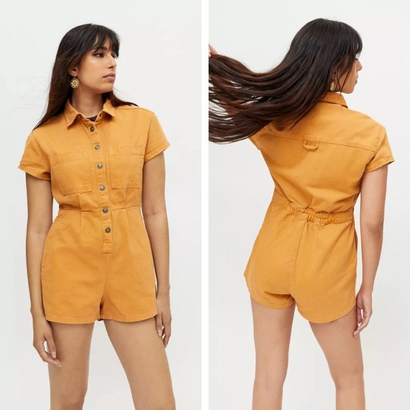 BDG Mustard denim button up romper - Picture 1 of 6